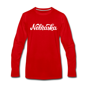 Nebraska Long Sleeve T-Shirt - Hand Lettered Unisex Nebraska Long Sleeve Shirt - red