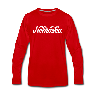Nebraska Long Sleeve T-Shirt - Hand Lettered Unisex Nebraska Long Sleeve Shirt - red