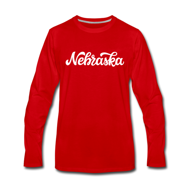 Nebraska Long Sleeve T-Shirt - Hand Lettered Unisex Nebraska Long Sleeve Shirt - red