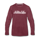 Nebraska Long Sleeve T-Shirt - Hand Lettered Unisex Nebraska Long Sleeve Shirt - heather burgundy