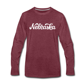 Nebraska Long Sleeve T-Shirt - Hand Lettered Unisex Nebraska Long Sleeve Shirt - heather burgundy
