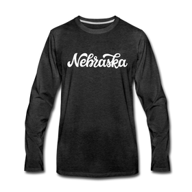 Nebraska Long Sleeve T-Shirt - Hand Lettered Unisex Nebraska Long Sleeve Shirt - charcoal gray