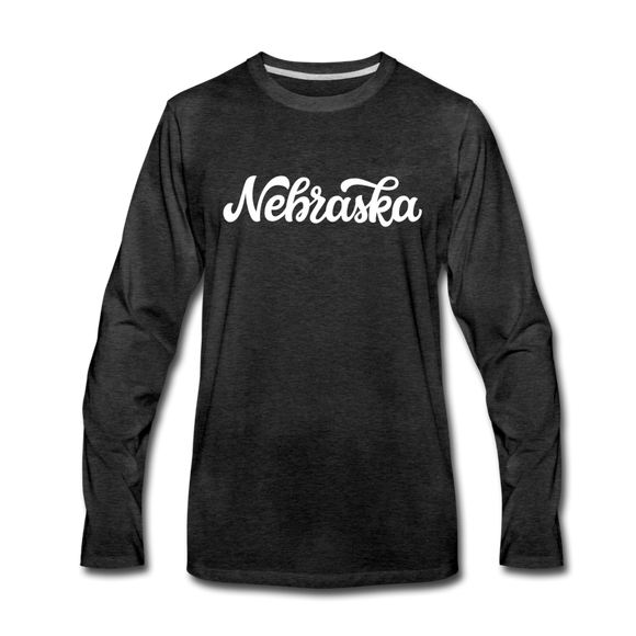 Nebraska Long Sleeve T-Shirt - Hand Lettered Unisex Nebraska Long Sleeve Shirt - charcoal gray