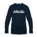 Nebraska Long Sleeve T-Shirt - Hand Lettered Unisex Nebraska Long Sleeve Shirt - deep navy