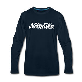 Nebraska Long Sleeve T-Shirt - Hand Lettered Unisex Nebraska Long Sleeve Shirt - deep navy