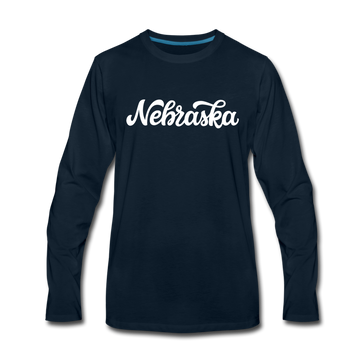 Nebraska Long Sleeve T-Shirt - Hand Lettered Unisex Nebraska Long Sleeve Shirt - deep navy