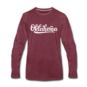 Oklahoma Long Sleeve T-Shirt - Hand Lettered Unisex Oklahoma Long Sleeve Shirt - heather burgundy