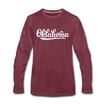 Oklahoma Long Sleeve T-Shirt - Hand Lettered Unisex Oklahoma Long Sleeve Shirt - heather burgundy