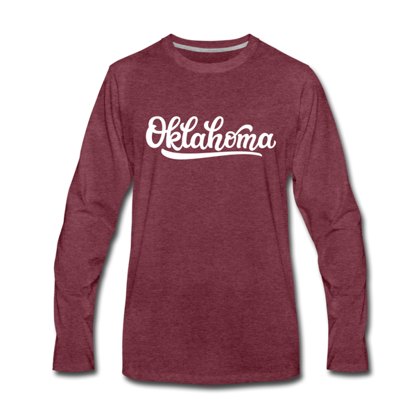 Oklahoma Long Sleeve T-Shirt - Hand Lettered Unisex Oklahoma Long Sleeve Shirt - heather burgundy