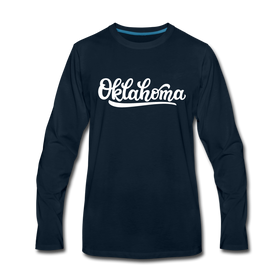 Oklahoma Long Sleeve T-Shirt - Hand Lettered Unisex Oklahoma Long Sleeve Shirt - deep navy