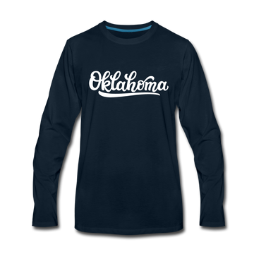 Oklahoma Long Sleeve T-Shirt - Hand Lettered Unisex Oklahoma Long Sleeve Shirt - deep navy