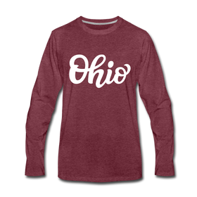 Ohio Long Sleeve T-Shirt - Hand Lettered Unisex Ohio Long Sleeve Shirt - heather burgundy