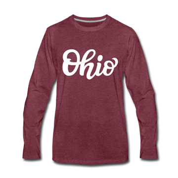 Ohio Long Sleeve T-Shirt - Hand Lettered Unisex Ohio Long Sleeve Shirt - heather burgundy
