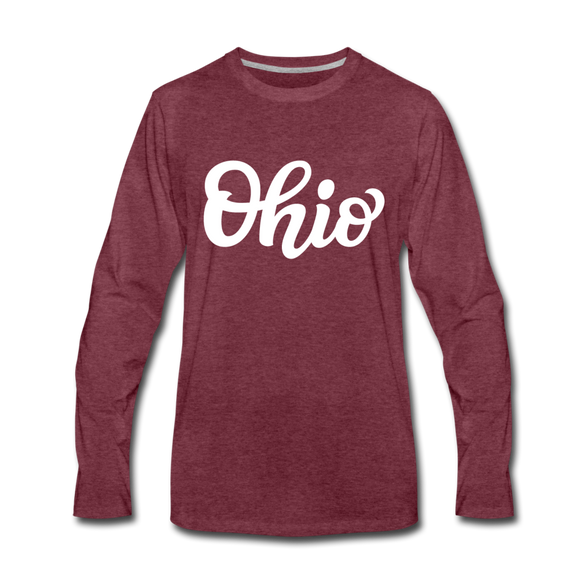 Ohio Long Sleeve T-Shirt - Hand Lettered Unisex Ohio Long Sleeve Shirt - heather burgundy