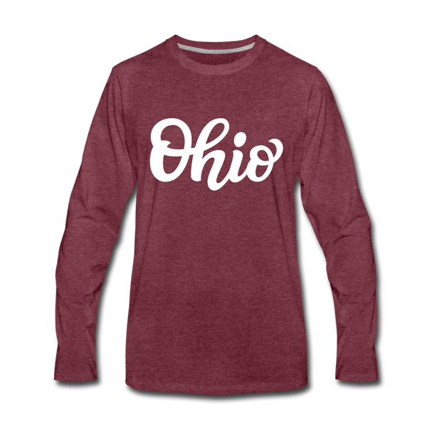 Ohio Long Sleeve T-Shirt - Hand Lettered Unisex Ohio Long Sleeve Shirt - heather burgundy