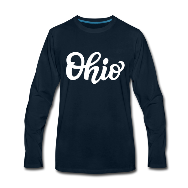 Ohio Long Sleeve T-Shirt - Hand Lettered Unisex Ohio Long Sleeve Shirt - deep navy