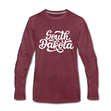 South Dakota Long Sleeve T-Shirt - Hand Lettered Unisex South Dakota Long Sleeve Shirt - heather burgundy