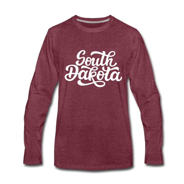 South Dakota Long Sleeve T-Shirt - Hand Lettered Unisex South Dakota Long Sleeve Shirt - heather burgundy