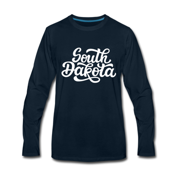 South Dakota Long Sleeve T-Shirt - Hand Lettered Unisex South Dakota Long Sleeve Shirt - deep navy