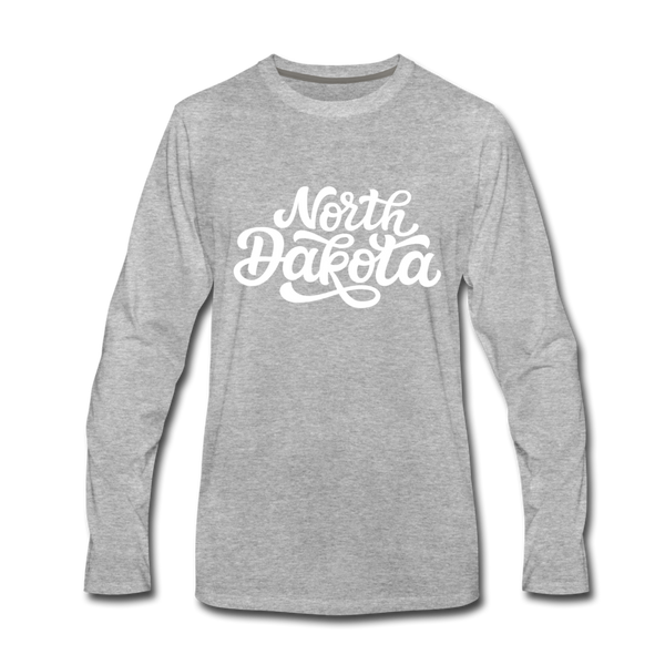 North Dakota Long Sleeve T-Shirt - Hand Lettered Unisex North Dakota Long Sleeve Shirt - heather gray