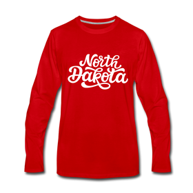 North Dakota Long Sleeve T-Shirt - Hand Lettered Unisex North Dakota Long Sleeve Shirt - red