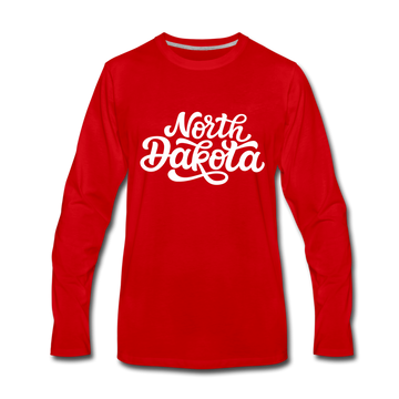 North Dakota Long Sleeve T-Shirt - Hand Lettered Unisex North Dakota Long Sleeve Shirt - red