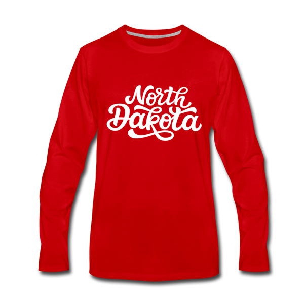 North Dakota Long Sleeve T-Shirt - Hand Lettered Unisex North Dakota Long Sleeve Shirt - red
