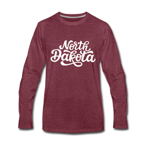 North Dakota Long Sleeve T-Shirt - Hand Lettered Unisex North Dakota Long Sleeve Shirt - heather burgundy