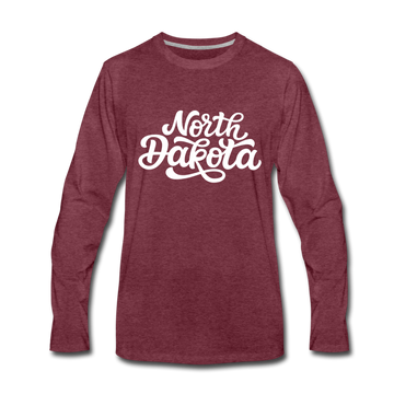 North Dakota Long Sleeve T-Shirt - Hand Lettered Unisex North Dakota Long Sleeve Shirt - heather burgundy