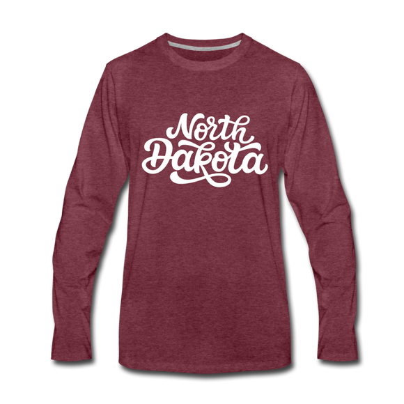North Dakota Long Sleeve T-Shirt - Hand Lettered Unisex North Dakota Long Sleeve Shirt - heather burgundy