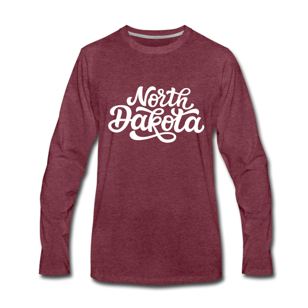 North Dakota Long Sleeve T-Shirt - Hand Lettered Unisex North Dakota Long Sleeve Shirt - heather burgundy