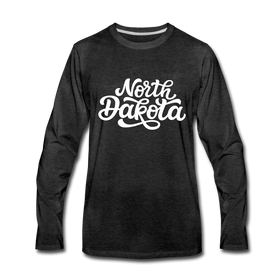North Dakota Long Sleeve T-Shirt - Hand Lettered Unisex North Dakota Long Sleeve Shirt - charcoal gray