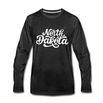 North Dakota Long Sleeve T-Shirt - Hand Lettered Unisex North Dakota Long Sleeve Shirt - charcoal gray
