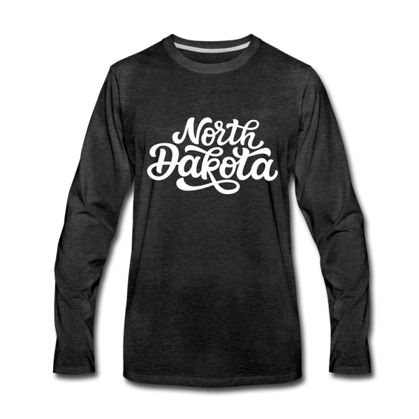 North Dakota Long Sleeve T-Shirt - Hand Lettered Unisex North Dakota Long Sleeve Shirt - charcoal gray
