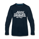 North Dakota Long Sleeve T-Shirt - Hand Lettered Unisex North Dakota Long Sleeve Shirt - deep navy