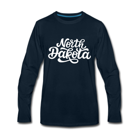 North Dakota Long Sleeve T-Shirt - Hand Lettered Unisex North Dakota Long Sleeve Shirt - deep navy