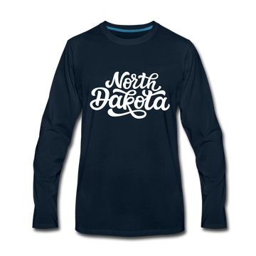 North Dakota Long Sleeve T-Shirt - Hand Lettered Unisex North Dakota Long Sleeve Shirt - deep navy