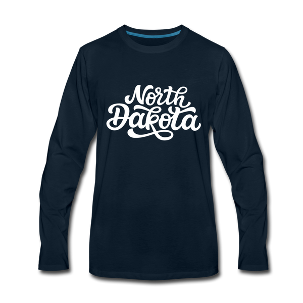 North Dakota Long Sleeve T-Shirt - Hand Lettered Unisex North Dakota Long Sleeve Shirt - deep navy