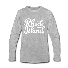 Rhode Island Long Sleeve T-Shirt - Hand Lettered Unisex Rhode Island Long Sleeve Shirt - heather gray