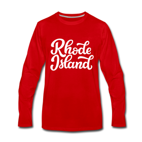 Rhode Island Long Sleeve T-Shirt - Hand Lettered Unisex Rhode Island Long Sleeve Shirt - red