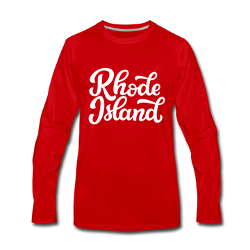 Rhode Island Long Sleeve T-Shirt - Hand Lettered Unisex Rhode Island Long Sleeve Shirt - red