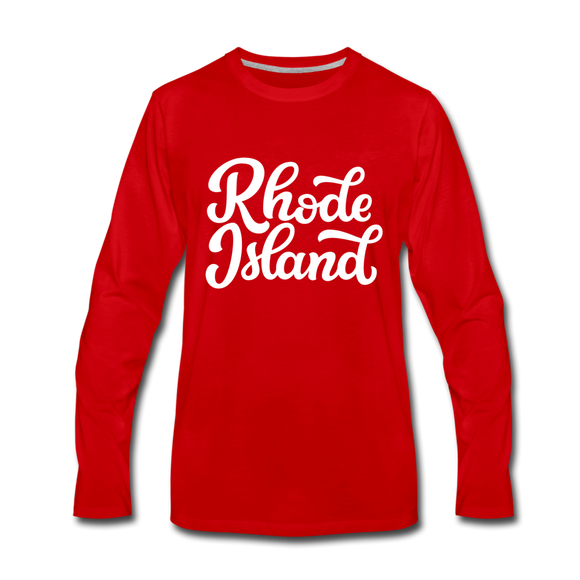 Rhode Island Long Sleeve T-Shirt - Hand Lettered Unisex Rhode Island Long Sleeve Shirt - red