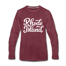 Rhode Island Long Sleeve T-Shirt - Hand Lettered Unisex Rhode Island Long Sleeve Shirt - heather burgundy