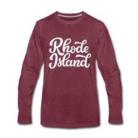 Rhode Island Long Sleeve T-Shirt - Hand Lettered Unisex Rhode Island Long Sleeve Shirt - heather burgundy