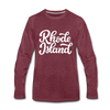 Rhode Island Long Sleeve T-Shirt - Hand Lettered Unisex Rhode Island Long Sleeve Shirt - heather burgundy