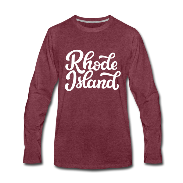 Rhode Island Long Sleeve T-Shirt - Hand Lettered Unisex Rhode Island Long Sleeve Shirt - heather burgundy