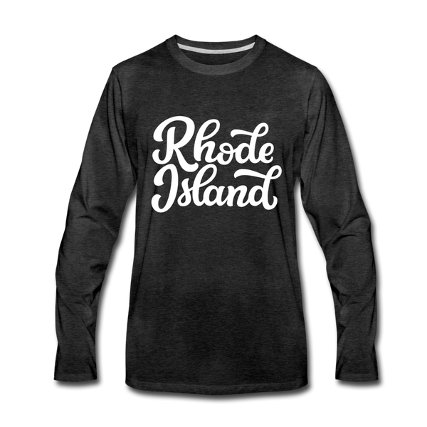 Rhode Island Long Sleeve T-Shirt - Hand Lettered Unisex Rhode Island Long Sleeve Shirt - charcoal gray