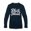 Rhode Island Long Sleeve T-Shirt - Hand Lettered Unisex Rhode Island Long Sleeve Shirt - deep navy