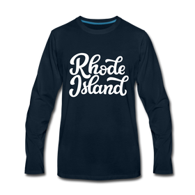 Rhode Island Long Sleeve T-Shirt - Hand Lettered Unisex Rhode Island Long Sleeve Shirt - deep navy