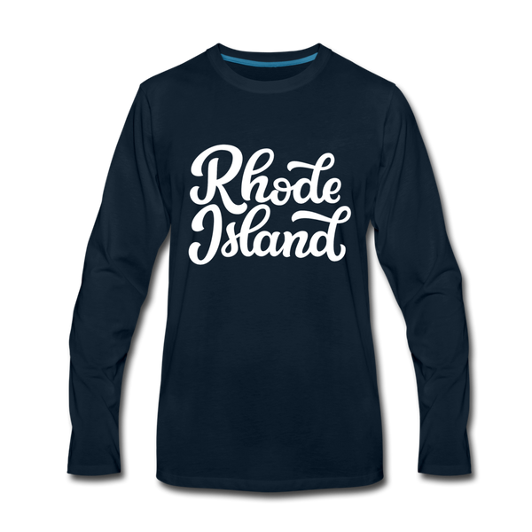 Rhode Island Long Sleeve T-Shirt - Hand Lettered Unisex Rhode Island Long Sleeve Shirt - deep navy